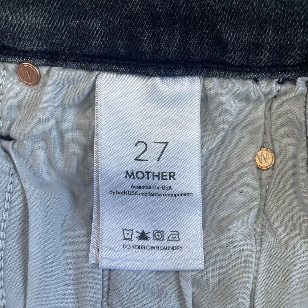 Mother The Insider Crop Step Fray Jeans Black Up In Smoke Wash High Rise ~27 - Picture 3 of 14
